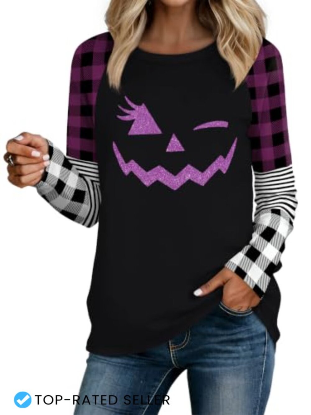 Halloween Long Sleeve T-Shirt Women Fall Thanksgiving Tee
